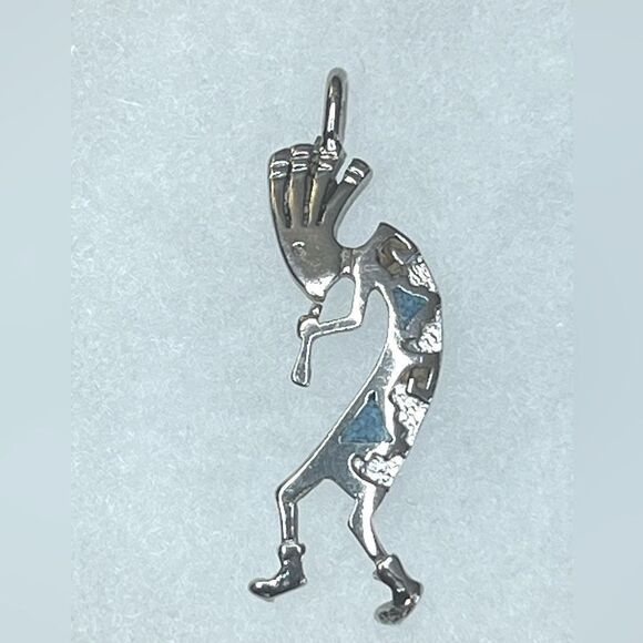 Silver Metal and Stone Inlay Kokopelli Pendant - Picture 2 of 4
